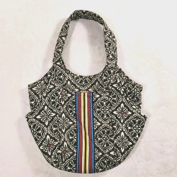 VERA BRADLEY BARCELONA BLACK STRIPE HOBO HANDBAG Discontinued - Picture 1 of 9